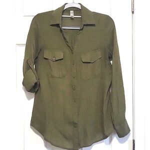 Olive green semisheer button down blouse
